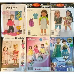 6 NEW Patterns 5 Simplicity & 1 McCall's 18" Doll Clothes Frozen & Disney